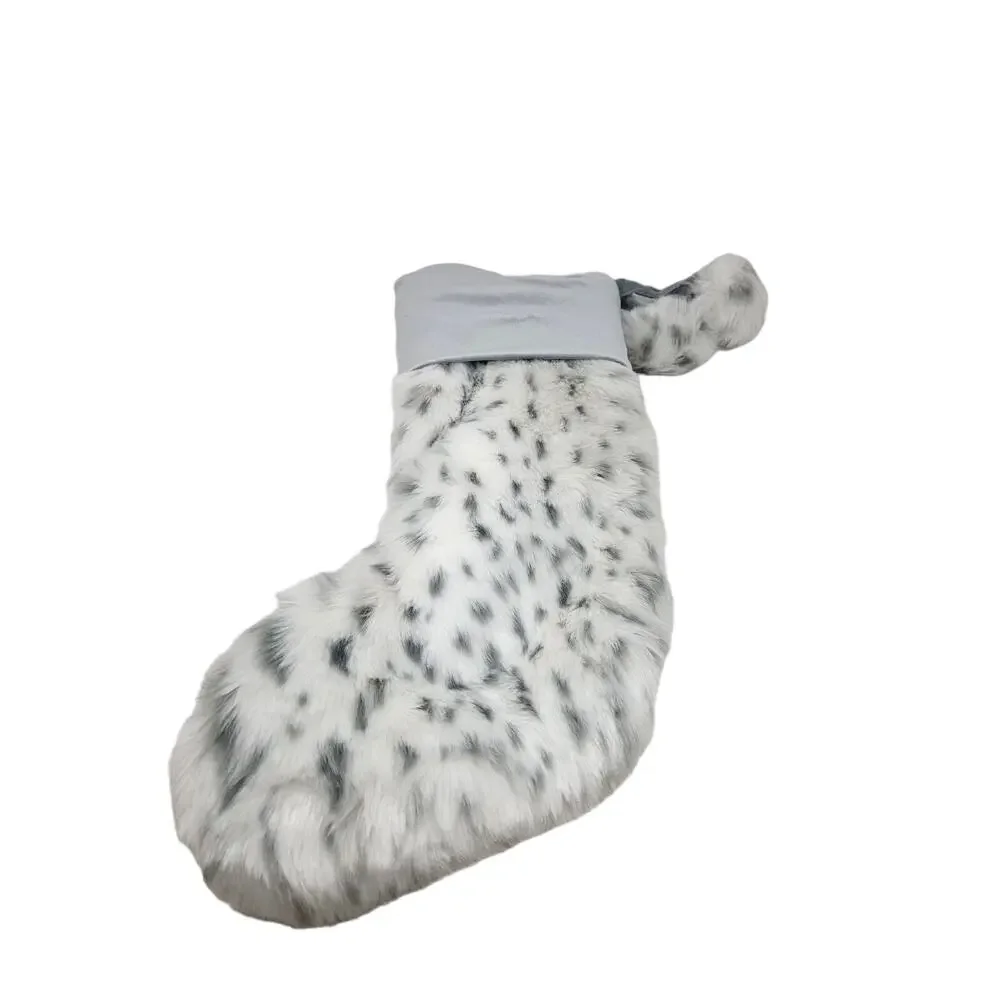 Pottery Barn Teen Gianna Gray Snow Leopard Faux Fur Christmas Stocking Glam